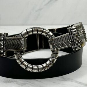 Chico's Vintage Genuine Leather and Silver Tone Chunky Stretch Belt Size Medium